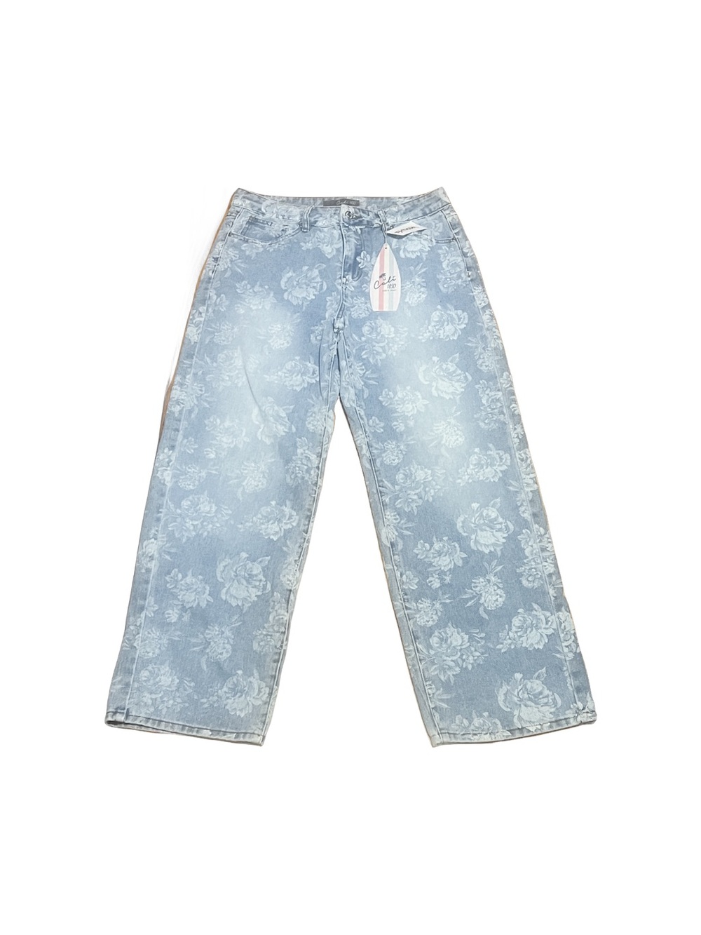 Light Blue Floral Wide-Leg Jeans